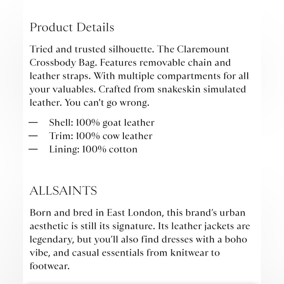 New All Saints Claremount Leather Chain Snake Crossbody Bag In Light Olive - Picture 2 of 13